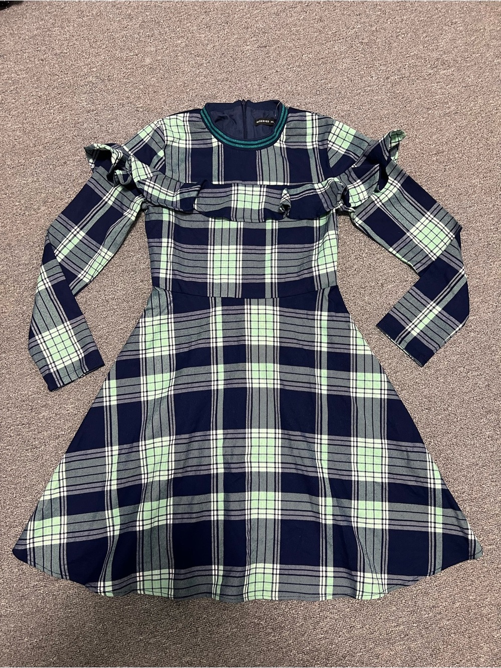 Reserved Navy and Mint Plaid Ruffle Girl’s Dress